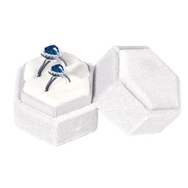 Lhbwhiz Ring Box, Velvet Ring Box, Double Slots Hexagonal Ring Box, Velvet Ring Box, Ring Case with Removable Lid, Jewellery Box, for Valentine's Day, Wedding, Marriage Proposal, Ceremony (Milky)