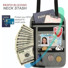 ROSSRORE RFID Blocking Neck Wallet - XL Concealable Travel Passport Holder, Anti-Theft Under Clothes Pouch for Money, Cards & Documents (XL Darkgray, Cruise/Euro Trip Ready)