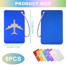 8pcs Suitcase Tags Air Travel Suitcase Tags for Names 7.5 x 4.4 cm, Luggage Tag for Suitcase, Luggage Tag in 8 Colours, Airplane Pattern for Suitcases, Bags, Hand Luggage, Travel Comfort and Safety