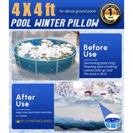 Angooni 4pcs Extra-Strong 4x4ft Pool Pillow for Winter - 0.4mm Thick PVC Pool Pillows, Sturdy Ropes & Boston Dual Valve, Reliable Above Ground Pool Closing Aid