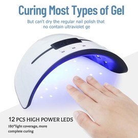 LKE UV LED Nail Lamp, Professional Gel Polish Curing Light, White, 12 High Power LEDs, 3 Timer Settings, USB Powered