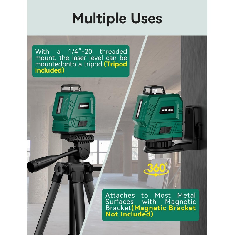 Laser Level with Adjustable 47 inch Tripod, RockSeed 1x360° Horizontal