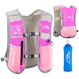 Hydration Vest Pack Backpack, Running Vest for Women Men, Adjustable Chest Straps Running Hydration Vest with 500ml Soft Flask, Running Vest for Trail Running Hiking (Rose Red)