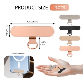 Phone Tether Tab Cell Phone Lanyard Patch Phone Strap Replacement Part Ultra-thin 0.2mm Bending Design Universal Stainless Steel Phone Lanyard Metal Patch for All Phone Cases (Silver Black Gold Rose)