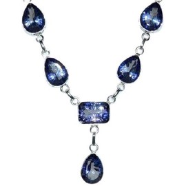 Mystic Fire Blue Topaz, 925 Sterling Silver Necklace set BIG BLING Gemstone, Hand made Jewellery