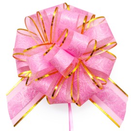 FQTANJU 5 PCS Gift Bows, 6 inches Pull Bow for Gift Baskets, Party Birthday Gift Wedding Ribbon Bows for Wrapping Boxes or Flower Bouquets Valentine's Day Gift Decorations (Pink)
