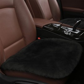 Sheepskin Car Seat Cushion, Soft Comfort Winter Driver Seat Cover, Fluffy Faux Fur Front Seat Pad, Car Seat Protector Pad for Office Chair, Universal Interior Accessory for Car SUV Truck (Black)
