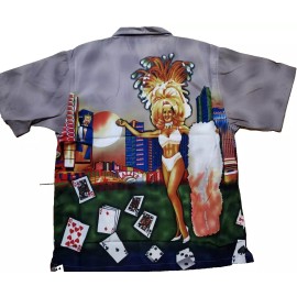 Malibu Dreams Las Vegas Men's Button Down Dress Vacation Shirt Top Blackjack Poker XXL 2XL NEW