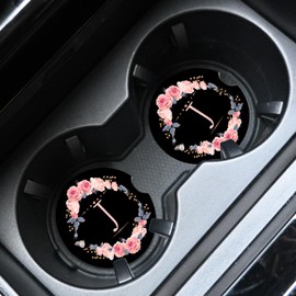 2pcs Letter J Car Coasters,Absorbent Universal neoprener Cup Holder Coasters with a Finger Notch,Car Accessories for Women&Man Interior，2.75"