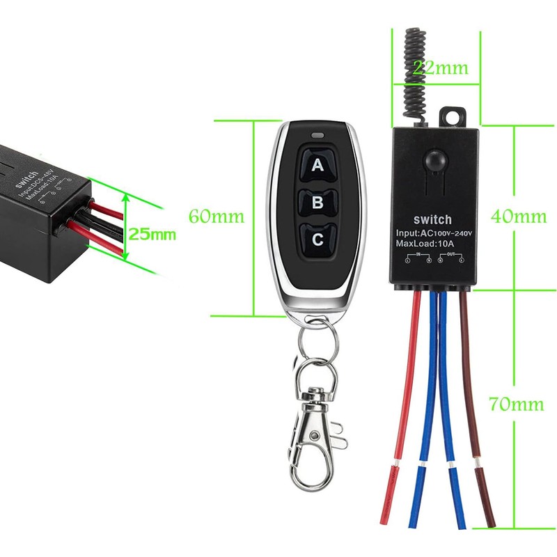 dstfuy Wireless Light Switch,3 Way Mini Remote Switch AC 110V/120V/220V/240V/10A