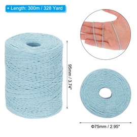 PATIKIL Natural Cotton Raffia Yarn 328 Yard, Crochet Raffia Paper Ribbon for DIY Sun Hat Beach Bag Crochet Yarn Wrapping Knitting, Light Blue