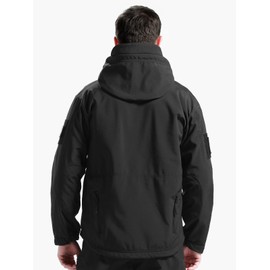 FREE SOLDIER Men's Outdoor Waterproof Soft Shell Hooded Military Tactical Rain Jacket (Black, L)