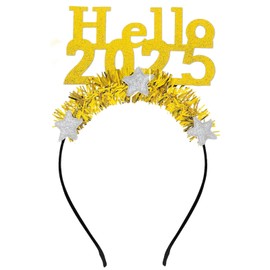 Happy New Year Headband, Hello 2025 New Year Headband, Silver Sparkling Star Headband, New Year Headbands for Adults Kids for New Year's Eve, Evening Parties, and Parties (Gold, 1)