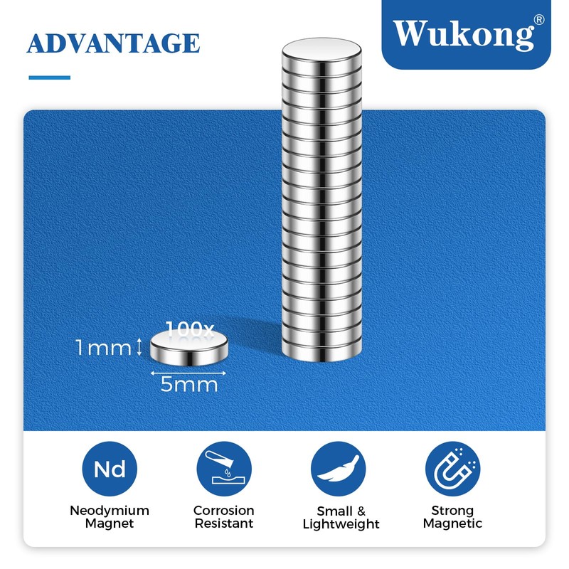 Wukong N45 Tiny Magnets, 5x1mm | 100 Pack Magnets Small