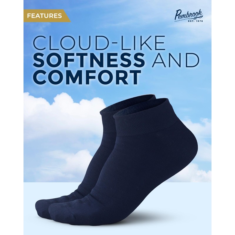 Pembrook Thin Bamboo Viscose Ankle Socks 6-Pack, Black/White/Beige/Aqua/Blue/Navy, Medium