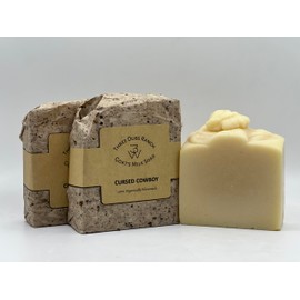 Three Dubs Ranch Cursed Cowboy: Handmade All-Natural, Goat Milk Soap Bars made with Tallow, For Hands & Body. Clove, Gunsmoke, Almond scented Soap Bars. Made in Texas. (3.5 oz Bar 3 Pack)