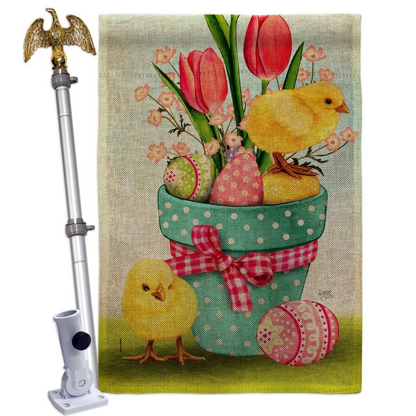 Chicks On Eggs Burlap House Flag Eagle Set Springtime easter