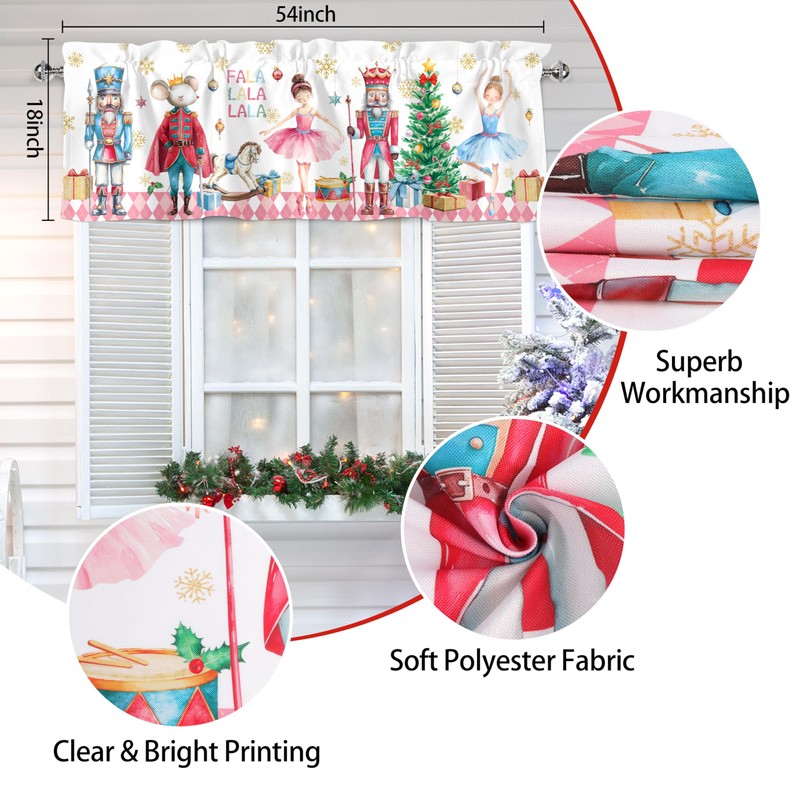 Casuru Christmas Kitchen Curtains Valances for Windows Pink Nutcrackers Curtain