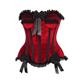 Top Drawer Dark Red Velvet Steel Boned Burlesque Corset (Medium)