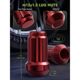 M12x1.5 Spline Lug Nuts - 20Pcs Red Closed End Nuts with Socket