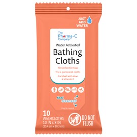 The Pharma-C Company Water-Activated Bathing Cloths [10 cloths] – Rinse-Free XL Body Wipes for Adults. Pretreated Disposable Bath Wipe for Elderly, Hospice, Camping