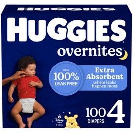 Huggies Size 4 Overnites Baby Diapers: Overnight Diapers, Size 4 (22-37 lbs), 100 Ct, Packaging May Vary