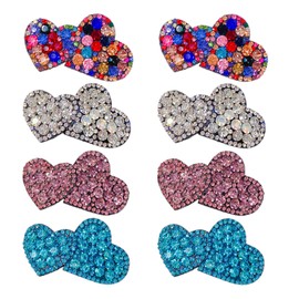 Hair Clips For Girls- 8Pcs Love Shaped Rhinestone Barrettes - Metal Snap Accessories For Women Kids Girls Makeup Hairstyle Application