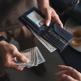 VULKIT Cartera Bifold de Hombre Cartera de Piel Genuina con Bloqueo RFID, Múltiples Ranuras para Tarjetas y Doble Ventana para el DNI Cartera de Uso Diario