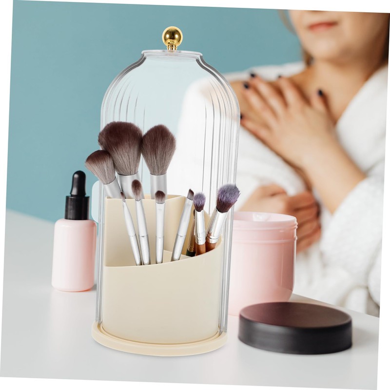 Ciieeo Rotatable Makeup Brush Organizer with Lid Stylish Transparent Cosmetic