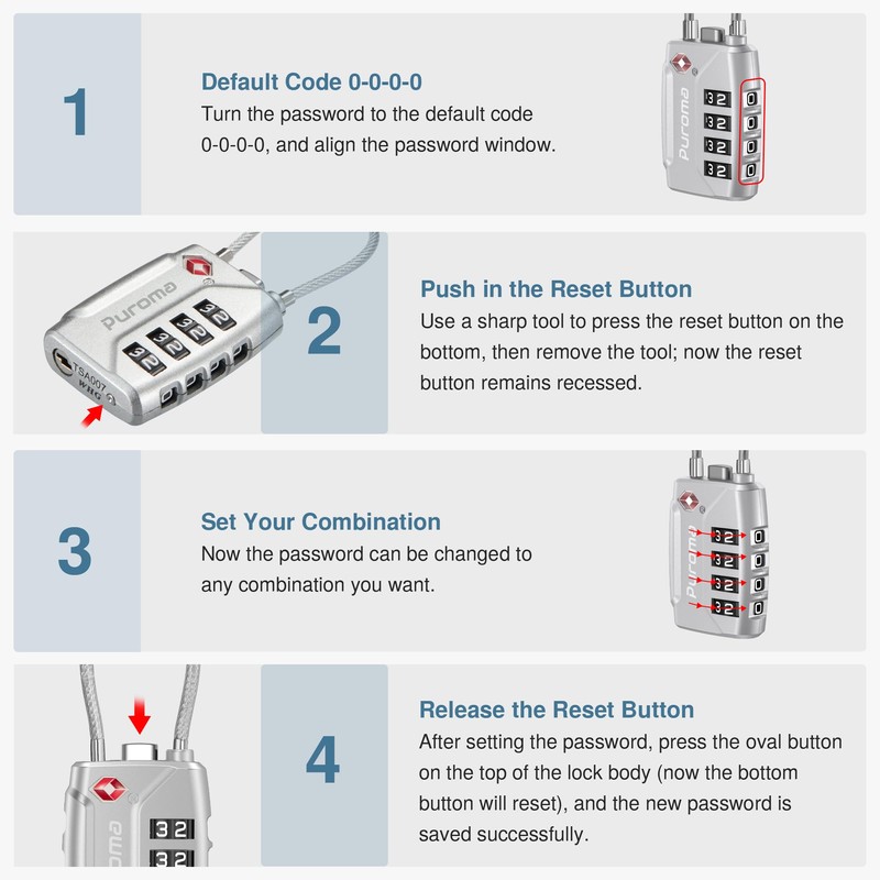 Puroma 2 Pack TSA Approved Luggage Lock, 4 Digit Combination