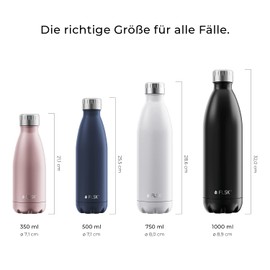 FLSK Stainless Steel Drinking Bottle, Suitable for Carbonic Acid, Insulated Bottle Keeps Hot for 18 Hours and Cold for 24 Hours, BPA-Free and Rustproof, Stainless, 1000 ml