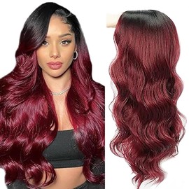 AiPliantfis Body Wave Human Hair Wig Burgundy Echthaar Perücke Damen 4X4 Lace Glueless Wig Wear and Go 1B99J Pre Plucked 150% Density Unprocessed Brazilian Remy Hair 30 Zoll