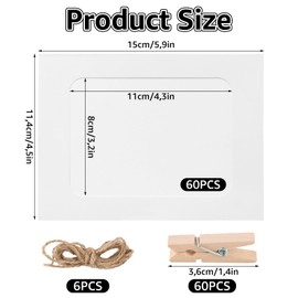 GBACHOOSE Pack of 60 Cardboard Photo Frames, Photo Hanging 10 x 15 cm, Paper Photo Frame, Hanging Album, Rope and Clips, White Frames for Home, School or Party Decoration