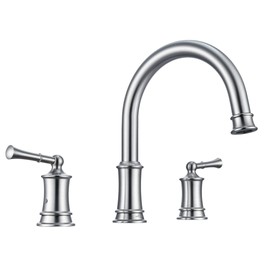 Hangoro Bathtub Faucet, Deck Mount Antique Tub Faucet 2 Lever Handles, Widespread 3 Holes Brass Rough-in Tub Faucet, 360° Swivel Spout, High Flow Faucet for Bathroom, Brush Nickel(B2307-BN)