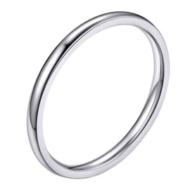Silver 2MM Midi Plain Ring for Women Stainless Steel Simple Band Rings Thin Rings Stackable Size S US 9