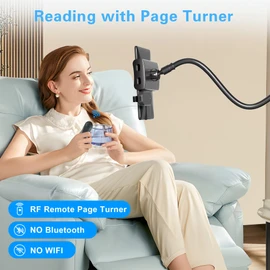 Kefotic Gooseneck Tablet Holder for Kindle Reading in Bed with Page Turner Remote, Hands Free Desk Bedside Lazy Arm Stand for Kindle Accessories, Gifts for Readers