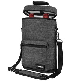 opux Wine Bag 2 Bottle Wine Tote Carrier, Insulated Wine Cooler Bag for Travel Picnic, Leakproof Portable Padded Case, Wine Gifts For Women Men Wine Lovers Christmas, Charcoal Gray