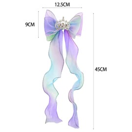 Colorful Ribbon Hair Bows Princess Crystal Crown Bows Big Hair Bows for Girls Hair Barrettes Alligator Clips for Baby Girls Kids Teens Hair Accessories (Blue&Purple)