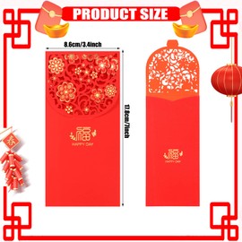 50 Pieces Chinese New Year Red Envelopes Hong bao 2023 Chinese Red Packets Lucky Money Envelopes for Party Wedding and Spring Festival (7 x 3 in)