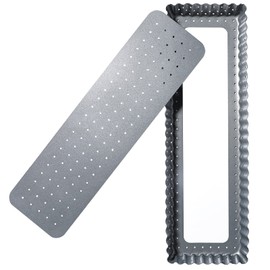 webake Quiche Tins with Loose Base Perforated Rectangular Tart Tin 14 Inch Flan Tart Pans Non-Stick Coating 36 x 11 x 2.5 cm