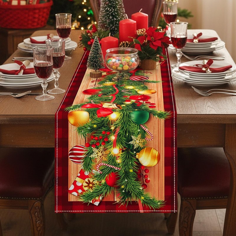 Meriviva Christmas Runners for Tables, Red Christmas Table Runner with