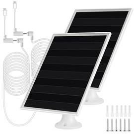 6W Solar Panel Charger, Solar Panel with Micro USB & USB-C Port for DC 5V Outdoor Rechargeable Battery Camera, IP66 Waterproof, 360° Adjustable Security Mount, 2PC Ring