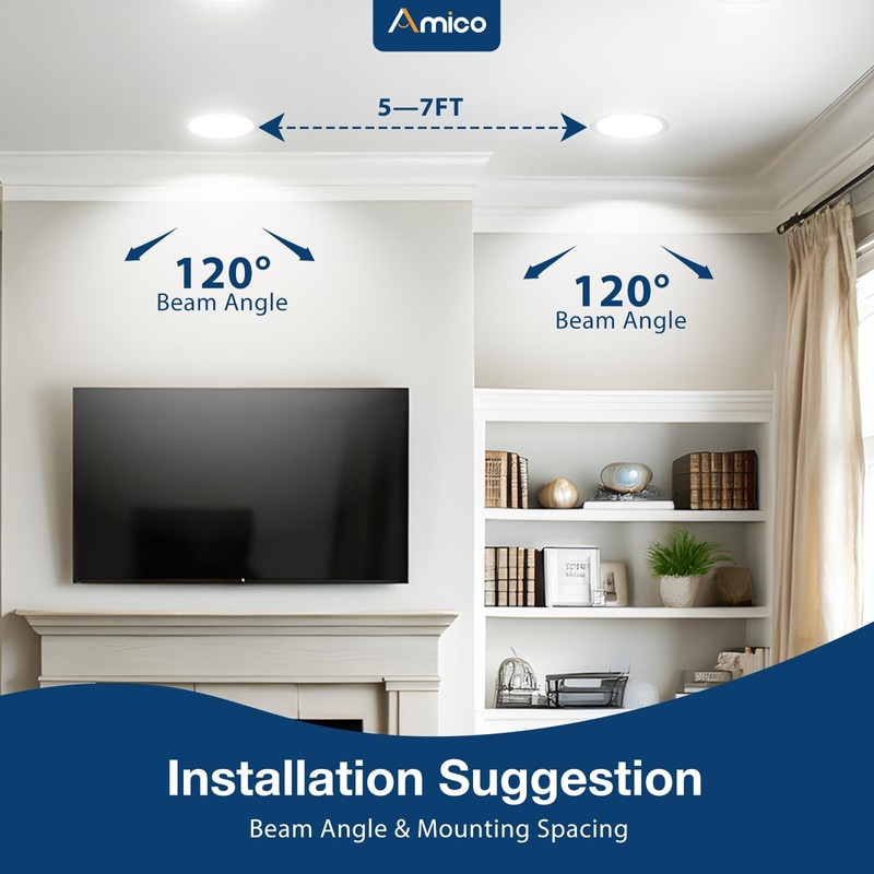 Amico 4 Pack 6 Inch 5CCT Ultra-Thin LED Recessed Ceiling