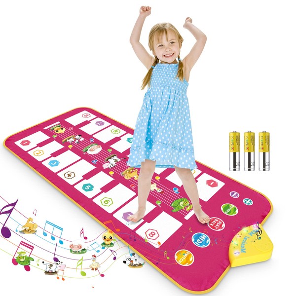 RenFox Piano Mat, Music Dance Play Mat Two-way Keyboard Floor Mat with 16 Keys & 7 Animal Sounds, Educational Toys Gifts for Toddlers Boys Girls
