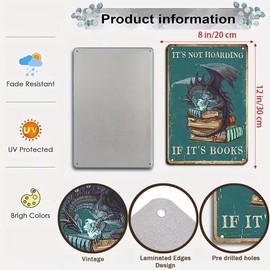 Smilelife Vintage Dragon Tin Sign It's Not Hoarding If It's Books Sign for Home Cafe Bedroom Library Bookshelf Wall Decor 8x12 Inch (3018)