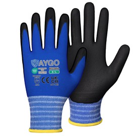 KAYGO Safety Work Gloves MicroFoam Nitrile Coated 3 Pairs, KG18N, Seamless Knit Nylon Glove with Abrasion and Oil Resistant Grip, Ideal for General Purpose, Automotive, DIY (Large, Blue)