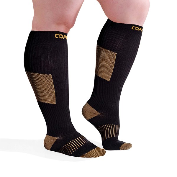Wide Calf Copper Compression Socks for Women & Men - Diabetic Sock, Improves Circulation, Reduces Swelling & Pain - For Nurses, Running, & Everyday Use - Copper Infused Nylon By CopperJoint (2X-Large)