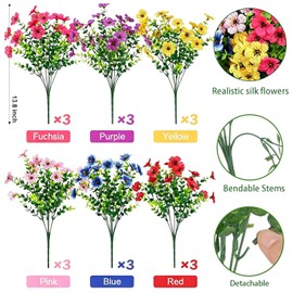 Ticacooler Artificial Hanging Flowers for Outdoors, 18 Bundles, UV Resistant, Waterproof, Realistic Silk Faux Plants, Mixed Color, Indoor Outdoor Decor for Garden, Porch, Patio, Planters