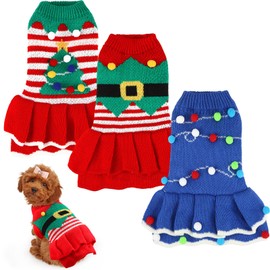 Dansydaisy 3 Pcs Christmas Dog Sweater Dresses Christmas Dog Costumes for Small Dogs Winter Warm Dog Cloth Xmas Holiday Sweaters Christmas Dress Outfit for Dachshund Chihuahua Maltese Dogs Girls(M)
