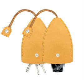 Car Key Case, 2PCS Creative Pull-Out Key Sleeve Keychain Bags, PU Leather Large-Capacity Protective Key Holder Hook (Yellow)